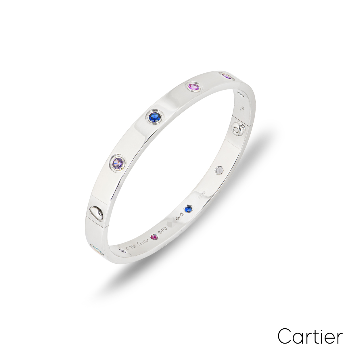Cartier White Gold Coloured Stones Love Bracelet Size 17 B6036317